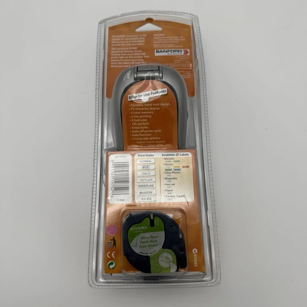 DYMO LetraTag LT-100H Personal Label Maker N15243 US-19752 New Sealed Blue 1/2in